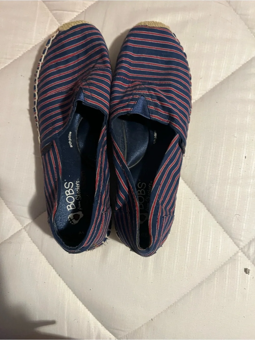 Skechers BOBS Navy with Red Striped Canvas Slip-On Espadrilles